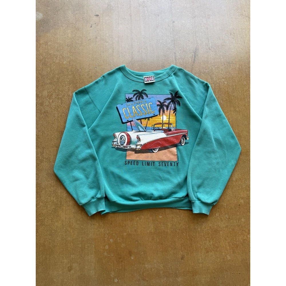 VTG 80s California Classic Cars Racing NASCAR Teal Crewneck Sweater (L) Limit 70